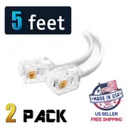 (2 Pack) 5 Feet White Telephone Cable Rj11 6p4c 60" Phone Line Cord 5ft