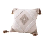 Cushion Braided Rope Pattern Pillowcase Boho Throw Pillow Set with Tassels Woven