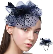 [Minkissy] Fascinator Hat for Women Elegant Tea Party Headpiece with Fine Craftsmanship Lightweight Mesh Design for Weddings and Special Occasions Versatile Headband Accessory Dark Blue