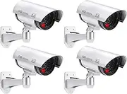 4 x Dummy Camera with Lens Surveillance Camera Fake Camera with Red LED Light Deceptively Real for Wall Ceiling