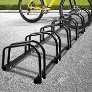 6 Bike Stand Outdoor Bicycle Floor Parking Rack Indoor for Garage Storage,Fits 16inch 18inch 20inch 24inch 26inch 27.5inch 29inch Kids Mountain Bicycle Speed Cycling City Bikes Wheel,Black