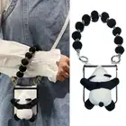 3D Lovely Panda Plush Beads Chain Leather Case Cover For Samsung Z Flip 6/5/4/3