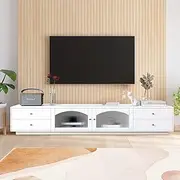 Luxsuite TV Cabinet TV Stand Table Entertainment Centre Unit Television Media Storage with Glass Door & 4 Drawers Living Room Furniture White 200cm