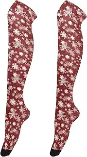 [Caihoyu] Women Thigh High Stockings Comfortable Long Knee High Stockings Above Knee Socks for Daily Wear, Cosplay Red Christmas Snow Illustration Xmas Flake, Red Christmas Snow Illustration Xmas Flake
