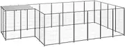 Outdoor Dog Kennel 440x220x110 cm Steel Wire Mesh Enclosure with Waterproof Roof, Black & Silver Grey, Spacious & Secure, for Dogs - PE & Powder-Coated Steel Construction