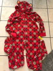 Paul Frank Monkey Christmas Footed Pajamas Blue Fleece Union Suit Size Large