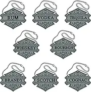 Set of 8 Premium Decanter Tags - Elegant Liquor Labels - Whiskey, Vodka, Rum, Gin, Scotch, Bourbon, Tequila, Brandy - Stainless Steel with Chains - Perfect for Home Bars & Parties/Antique Silver