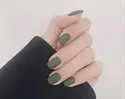 Matte Hazel Green Short Round Press on Nails | Full Set of 24 Nails | Reusable Nails | Fake Nails | Nail Art | Green Nails | Stickers Tabs