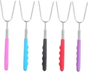 SEWOART 5Pcs Extendable Skewers Heat Resistant Stainless Steel Roasting Sticks for Camping BBQ Grilling Telescoping Forks with Non Slip Handle Friends Family