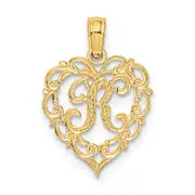 14K Yellow Gold 14Ky Heart Script Letter K Initial Charm