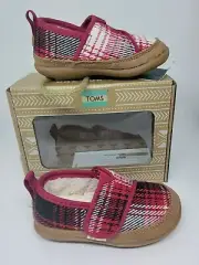 Toms Toddler Boy or girls Tiny Inca Red Plaid shoes size 4NIB