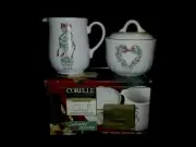 Corelle Stoneware Callaway Holiday Creamer Sugar Bowl Set Vtg 1999