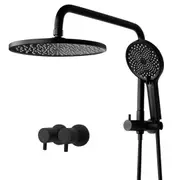 Black Bath Round 10'' Rainfall Shower Head 3-Mode Handheld Set Gooseneck Arm Wall Rail Diverter With Twin Taps WELS
