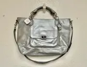 COACH Campbell Turnlock Leather Large Satchel F24845 - Platinum Silver NWT