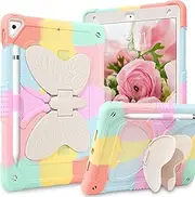 YINLAI iPad 9th 8th 7th Generation Case with Kickstand Butterfly Wings, iPad 10.2 Case (2021/2020/2019) iPad Air 3 Case with Pencil Holder Shockproof Protective Cover Kids Girls, Colorful Rose Pink
