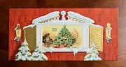 Vintage UNUSED Christmas Card DIE CUT WINDOW to TREE STAIRCASE PIANO Mid-Century