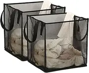 2-Pack Pop up Laundry Hamper, Collapsible Laundry Baskets with Handles, Portable Mesh Laundry Basket, Dirty Clothes Hamper for Washing, Laundry Basket for Room/Dorm/Travel Storage (Black)
