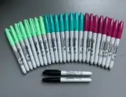 26 Sharpie Markers Fine Point, BERRY- 8 CT AQUA 8 -CT, MINT 8- CT, BLACK- 2 CT