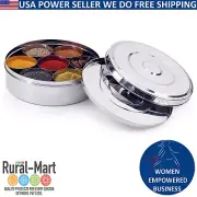 Indian Spice Box Masala Dabba – Stainless Steel 8 X 8 inches 7 compartment india