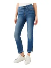 Jen7 7 For All Mankind Womens SZ 4 Med Blue Split Fray Hem Straight ANKLE JEANS