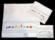 3 KASSAFINA Embroidered SEAHORSES SHELLS FISH LOBSTER Bath Hand Fingertip Towels