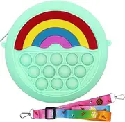 Rainbow Silicone Push Pop Bubble Mini Round Wallet Shoulder Bag, Pop Up Sensory Fidget Anxiety Stress Relief Princess Toy, Ideal Kid Girls Party Souvenir Easter Christmas Birthday Gift (Mint Green)