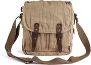 [GOOTIUM] Canvas Messenger Bag - Small Outdoor Satchel Vintage Shoulder Bag, Khaki