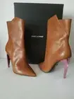 Saint Lourent Freja Leather Booties Pointy Toe Cognac Size 38" $1,195+