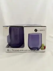 LIBBEY Stemless 16.8 Oz Wine & Dine Violet Glasses (4) NEW