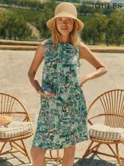 Joules Delphine Green Tennis Print Shift Dress With Linen (E01596) | $136