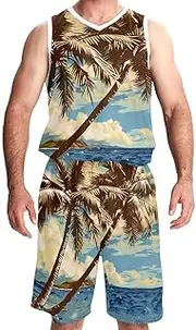 [KQNZT] Basketball Jersey with Shorts, Basketball Jersey for Women, Athletic Shirts for Team Scrimmage, Hawaiian Island Coconut Tree Sea