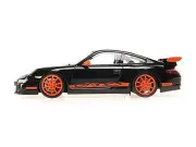 2007 Porsche 911 GT3 RS Black with Orange Stripes 1/18 Diecast Model Car by Mini