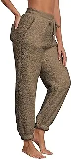 [Famulily] Womens Winter Sherpa Fleece Sweatpants Drawstring Waist Joggers Pants Thick Thermal Trousers with Pockets