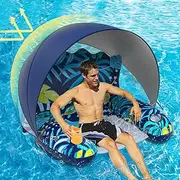 Inflatable Pool Floats Adult with Canopy, XL Pool Chair Lounge Float Raft Heavy Duty with Shade, Cup Holders, Water Pool Floaties for Women, Swimming Pool Toys Floats for Lake, Beach