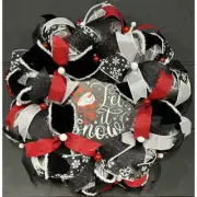 Christmas Snowman Wreath~Black, White, Red~20 Inch~Handmade Deco Mesh Ribbon