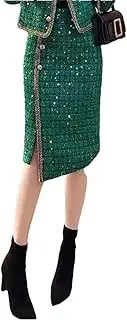 [Generic] Women's Tweed Style Jacket Sequins Dress Set