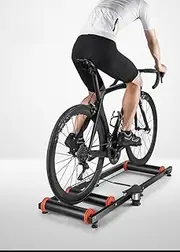 Folding Bike Roller Trainer Kit, Indoor Exercise Bike Trainers with Foot Support, Aluminum Alloy Bicycle Riding Platform, Portable Bike Trainers with Storage Bag, 11.9 Lbs