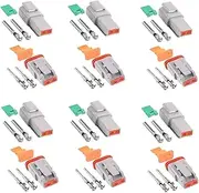 48Pcs 6 Kits Deutsch Connector Kit, DT04-2P Deutsch Connector with Wire Crimper, 2 Pin Way Gray Waterproof DT Electrical Wire Connector with Stamped Contacts for Car, Motorcycle, Marine