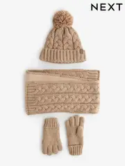 Neutral Cable Knit Hat, Glove & Scarf Set (3-16yrs) (B66117) | $37 - $44