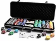 Jacks Casino 500 Chip Poker Set - Black Case - 11.5g Poker Chips - 2 x Jacks PRO 100% Plastic Playing Cards - Complete All in One Set