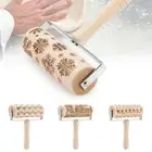 Wooden Embossing Rolling Pin Baking Cookies Cake Christmas Roller DIY Tool Home