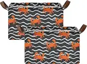 Cartoon Orange Crab Wave Pattern decorative Fabric Storage Bins Baskets Home Organizers with Handles Collapsible Fabric Storage Cubes Organizer for Shelf Kitchen Bathroom Closet 2 Pack