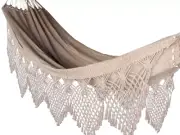 Light Brown Luxury Hammock with macrame - 14ft x 5ft - Brazilian Premium Double