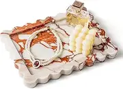 WORHE Calacatta Viola Marble Vanity Tray - Luxury Scalloped Rectangle Stone Tray for Jewelry, Perfume, Makeup Natural Marble Tray for Bathroom Kitchen Counter - Decorative Tray for Home Decor (WH062)