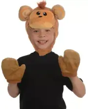 Monkey Animal Pack Costume Headpiece & Soft Mitts Halloween Dress Up Underwraps