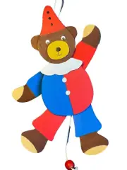 Newborn Wooden Pull String Clown Teddy Bear Baby Crib Decoration Czech Handmade
