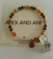 Alex and Ani VINTAGE AMBER and Brown and Gold Colored Beaded Bangle AA Box NWT