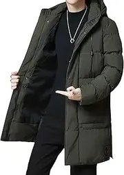 [JEShifangjiusu] Men's Thicken Warm Mid-Length Down Jacket Zip Up Outerwear with Pockets Quilted Puffer Coats, Army Green, 5X-Large