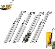 Hysgscwd 4Pcs Stainless Steel Tea Strainer, Long Handle Tea Infuser with Hook, Stick Pipe Tea Strainer with Fine Mesh, Reusable Tea Diffuser for Loose Leaf Tea, Tea Steeper for Home Picnic Travel Trip