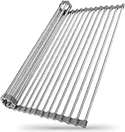 PELLUM Over The Sink Multipurpose Roll-Up Dish Drying Rack Stainless Steel Dish Rack Foldable Drainer Rack Kitchen Draining Board for Cups Fruits Vegetables (47X48CM)